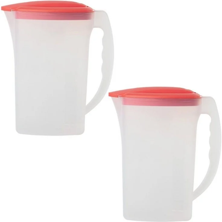 Engelland Wasserkrug Getränkekkrug mit Füllskala und abnehmbarem Deckel, (Vorteils-Set, 2-tlg, 2 Liter Fassungsvermögen je Krug), BPA-frei, frostbeständig, spülmaschinengeeignet, Kühlschrankkrug – Bild 2