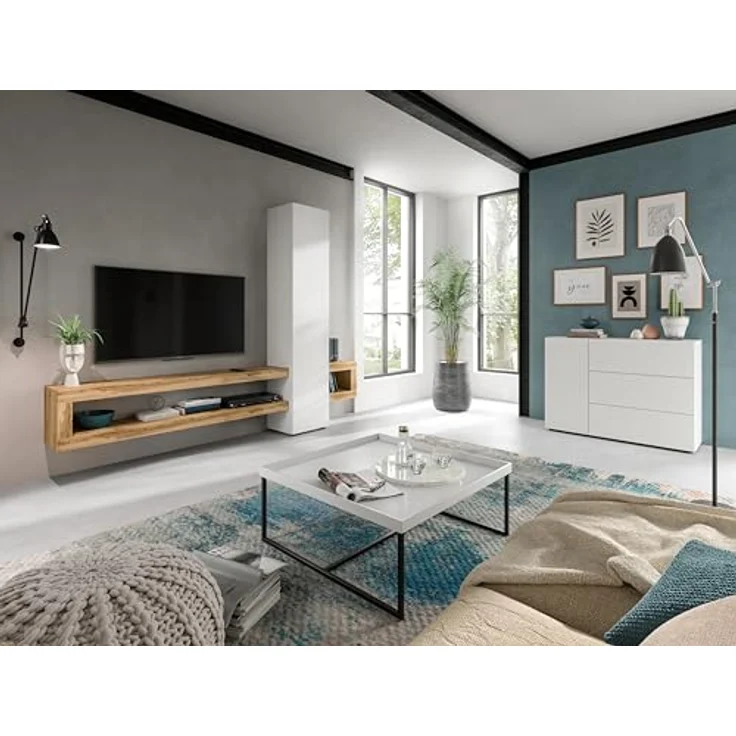 Xonox Wohnwand, Weiß, Holzwerkstoff, 240x190x35 cm, mit Push-to-Open-Funktion und offenen Fächern, ideal für modernes Wohnen – Bild 2