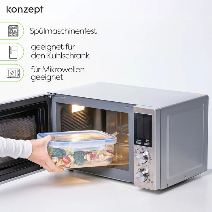 KONZEPT Frischhaltedose mit Deckel 3er Set 600ml/1L/2L,transparent, (3-tlg), BPA-frei, Stapelbar, Für Kühlschrank, Zum Mitnehmen – Bild 4