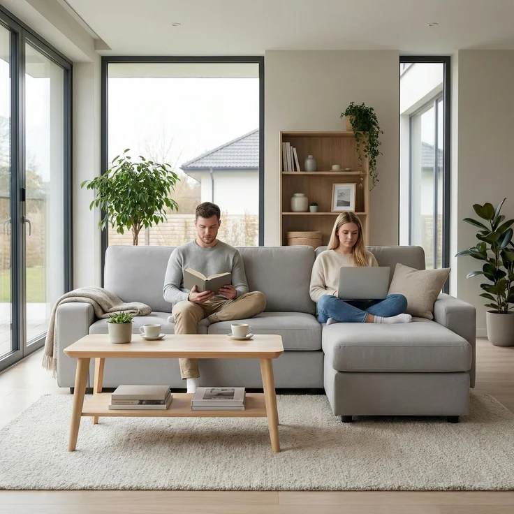 Ball & Cast Ecksofa Klein mit Stauraum, Moderne L-förmige und Umkehrbare Couch für Wohnzimmer, Schlafzimmer & Wohnung, Hellgrau