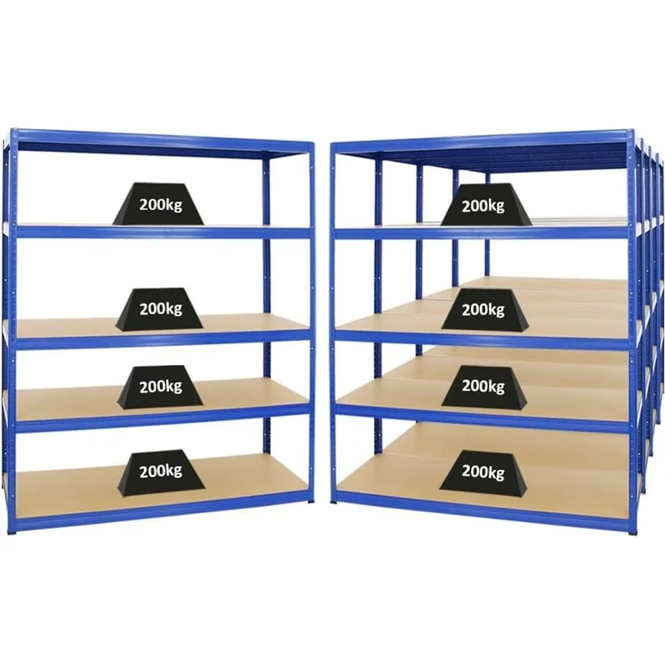 PROREGAL Mega Deal 5er-Set Schwerlastregale Giant Elephant 180 x 150 x 60 cm mit 5 Ebenen Fachlast 200kg Blau, Kellerregal, Steckregal, Garagenregal, Lagerregal