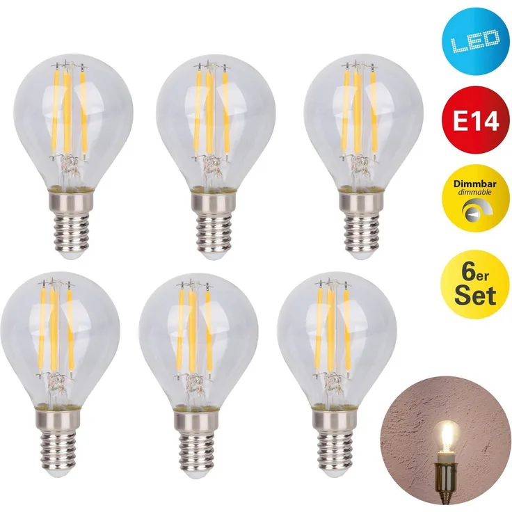 näve LED-Leuchtmittel Daffy, E14, 6 St, Warmweiß, 6er Set, dimmbar, 2700 Kelvin