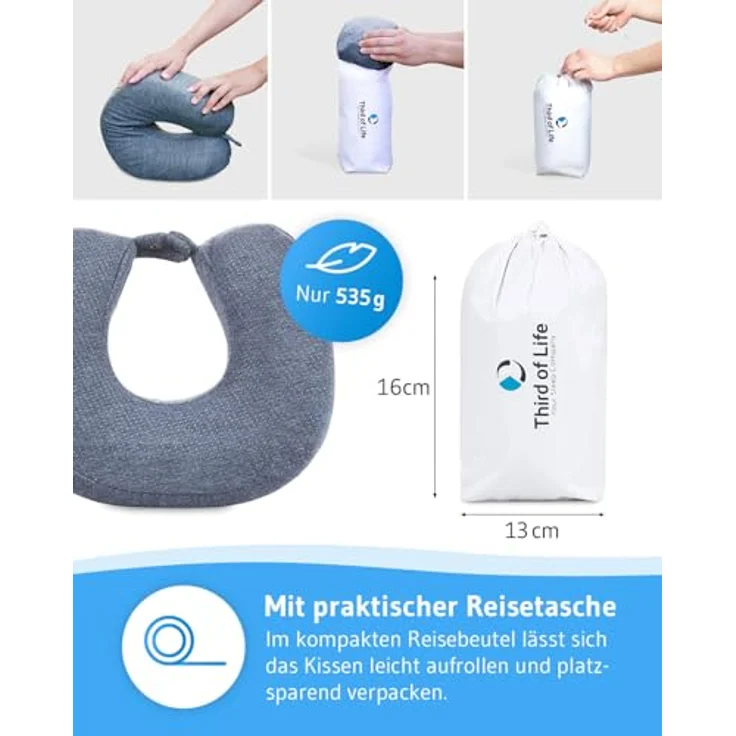Nackenhörnchen ANDAR QuickDry aus Visco Schaum, ergonomisches Reisekissen, leicht zu transportieren – Bild 7