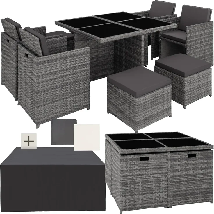tectake Sitzgruppe Manhattan, (Set, 9-tlg), Tisch- und Stuhl Set