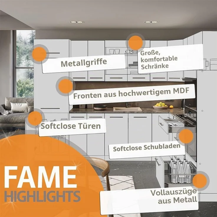Frontblende Fame-Line Weiß Hochglanz 45 cm ohne Arbeitsplatte Vicco – Bild 8