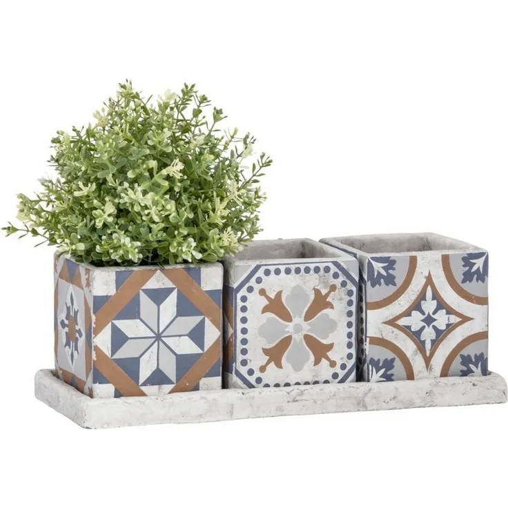 esschert design Blumentopf, Blumentopf Set mit Untersetzer Portugiesische Kacheln Breite 36cm