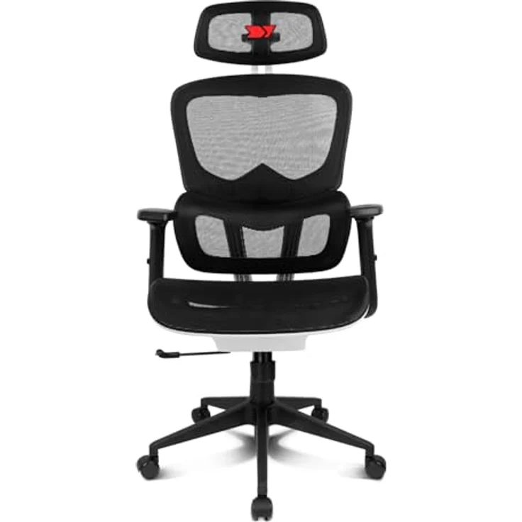 DRIFT GAMING DRAIR200 - Professioneller Gaming Chair, hochwertiges Mesh und verstärktes Polymer, 2D verstellbare gepolsterte Armlehnen, Klasse 4 Kolben, drehbar, neigbar, weiß/schwarz/rot. – Bild 4