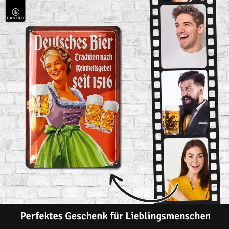 LANOLU Blechschild Deutsches Bier - 20x30cm – Metall – Mehrfarbig – 20249 – Bild 3