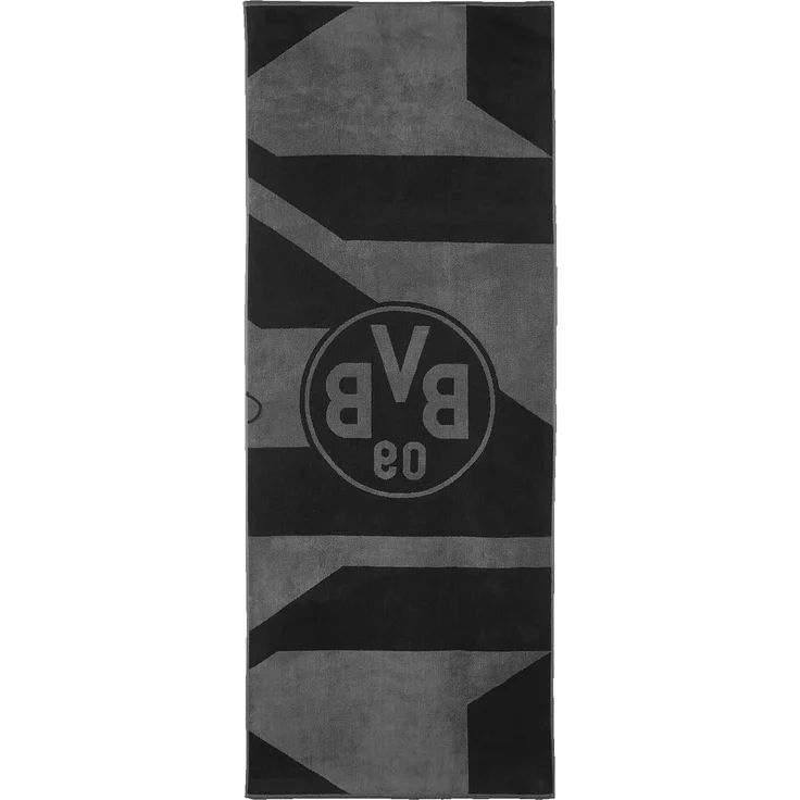 BVB Badetuch BVB Badetuch grau/schwarz 70x180 cm, Bio-Baumwolle (schwarzes BVB-Emblem, 1-St), BVB Badetuch mit Schlaufe – Bild 2