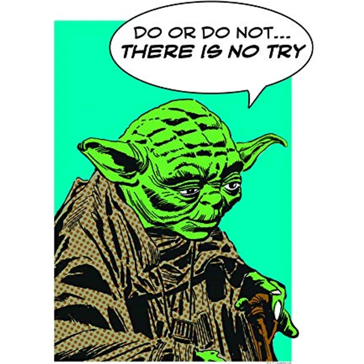 Komar Wandbild Star Wars Classic Comic Quote Yoda, 30 x 40 cm, hochwertiger Kunstdruck ohne Rahmen, für Kinderzimmer und Jugendzimmer, made in Germany, seidenmattes Fotopapier