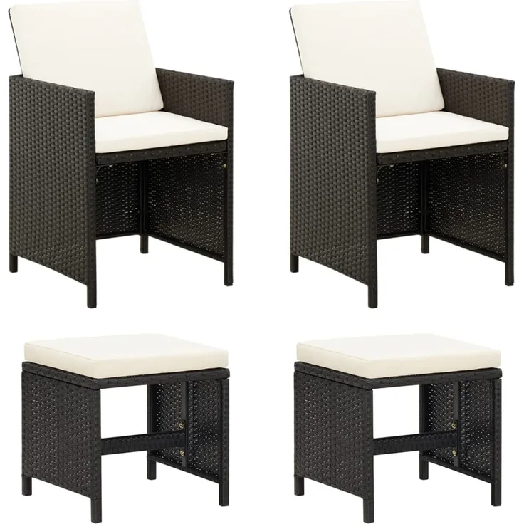 vidaXL 4-tlg. Gartenstuhl und Hocker Set Poly Rattan Schwarz 316751
