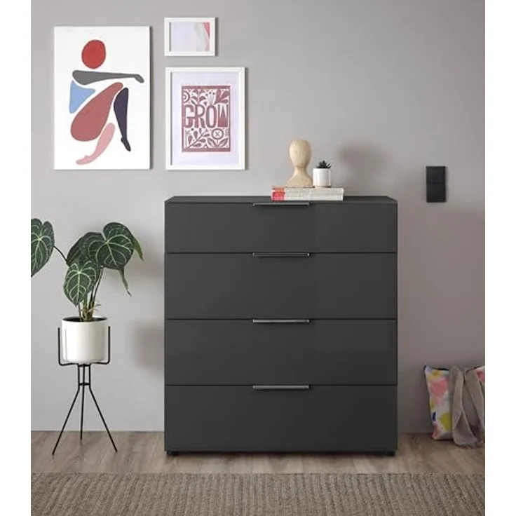 HBZ Kommode Santorin Mehrzweckschrank mit Schubkästen, BxHxT 90x99x40 cm (1 St), Mit 4 Schubkästen mit Softclose, Glasfront und Glasoberboden – Bild 2