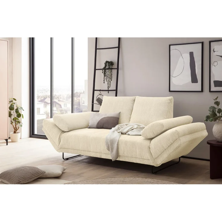 DOMO. collection Sofa 700 001, 2-Sitzer mit Federkernpolsterung und Schlaffunktion, verstellbare Armlehnen, 2er Couch, Polstergarnitur, 210 x 97 x 95 cm (BxTxH), creme – Bild 1
