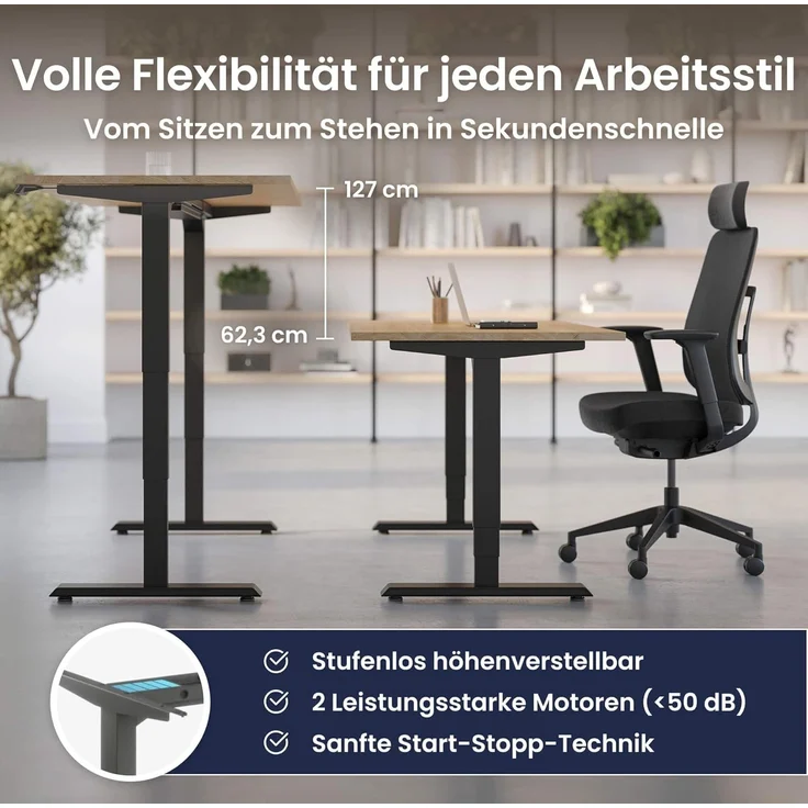 Desktopia Pro X - Elektrisch höhenverstellbarer Schreibtisch / Ergonomischer Tisch mit Memory-Funktion, Nussbaum, Gestell Weiß, 120x80 cm – Bild 7