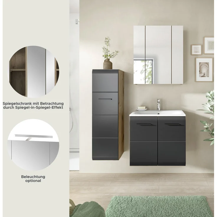 Badkombination (B/H/T: 105x185x46 cm) in schwarz matt und Nox Oak Nachbildung – Bild 8