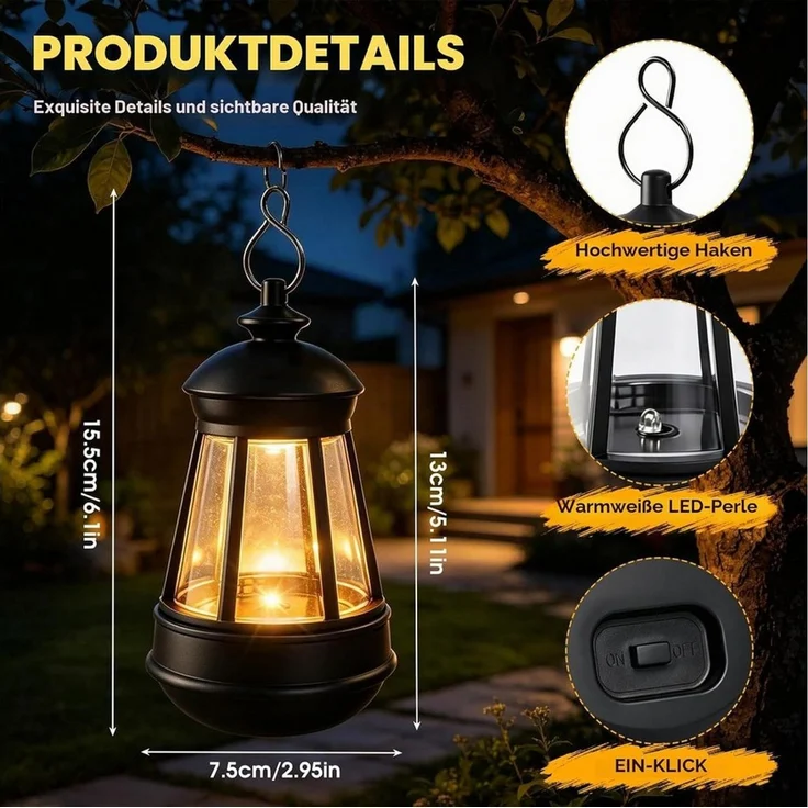 FELIXLEO LED Solarleuchte 2 Stück Solar Laternen Hängend mit Lichtsensor für Garten Camping – Bild 2