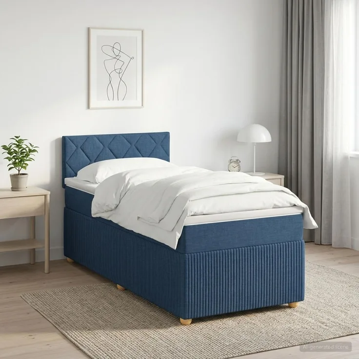 vidaXL Boxspringbett mit Matratze mit Kopfteil Blau 90 x 200 cm Stoff 3451390