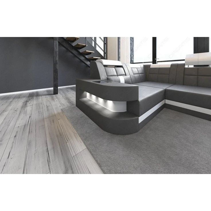 Mini Relax Wohnlandschaft Wave mit LED – Komfort - Ledermix - Grau-Weiß - Rechts – Bild 5
