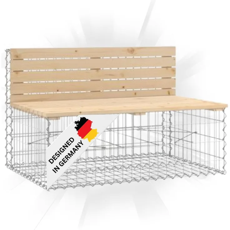 DELUKE® Gartenbank Gabionen INO aus Stahl 103x70x65cm Kiefernholz Natur Gabionenbank Gartenbank mit Sitzfläche aus Gabionen Steinkorb Gabionengitter Ziergabione Drahtkorb befüllbar