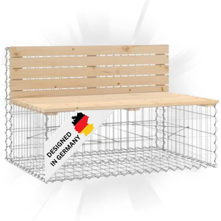 DELUKE® Gartenbank Gabionen INO aus Stahl 103x70x65cm Kiefernholz Natur Gabionenbank Gartenbank mit Sitzfläche aus Gabionen Steinkorb Gabionengitter Ziergabione Drahtkorb befüllbar – Bild 1