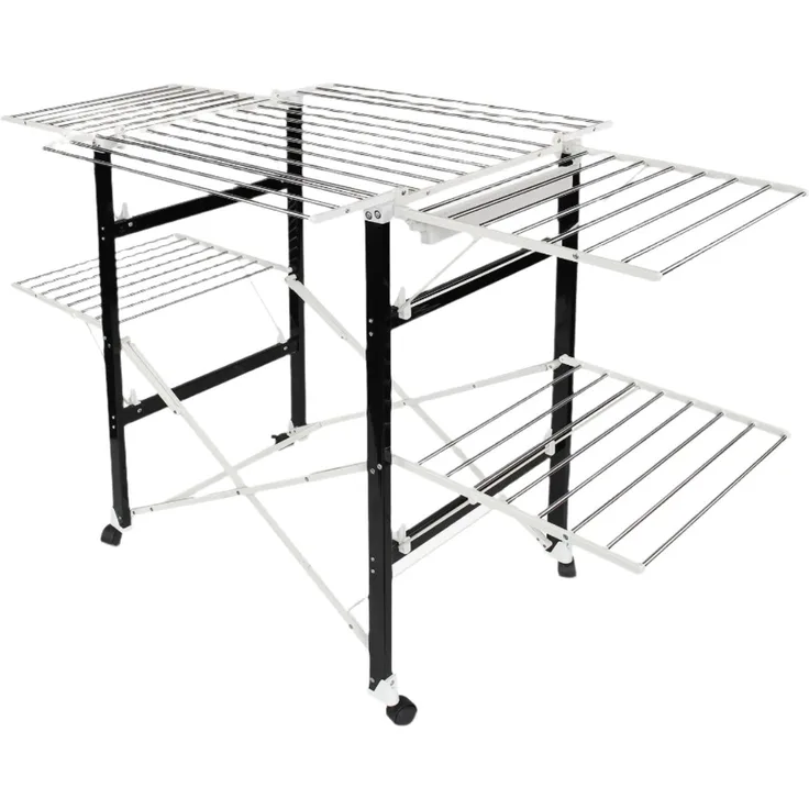 Todeco - Klappbarer Kleiderbügel, Klappbarer Wäscheständer - Material: Edelstahl - Größe der großen klappbaren Seitengitter: 49,0 x 43,2 cm (x 4 Teile) - 174 x 105 x 84 cm, Schwarz/Weiß