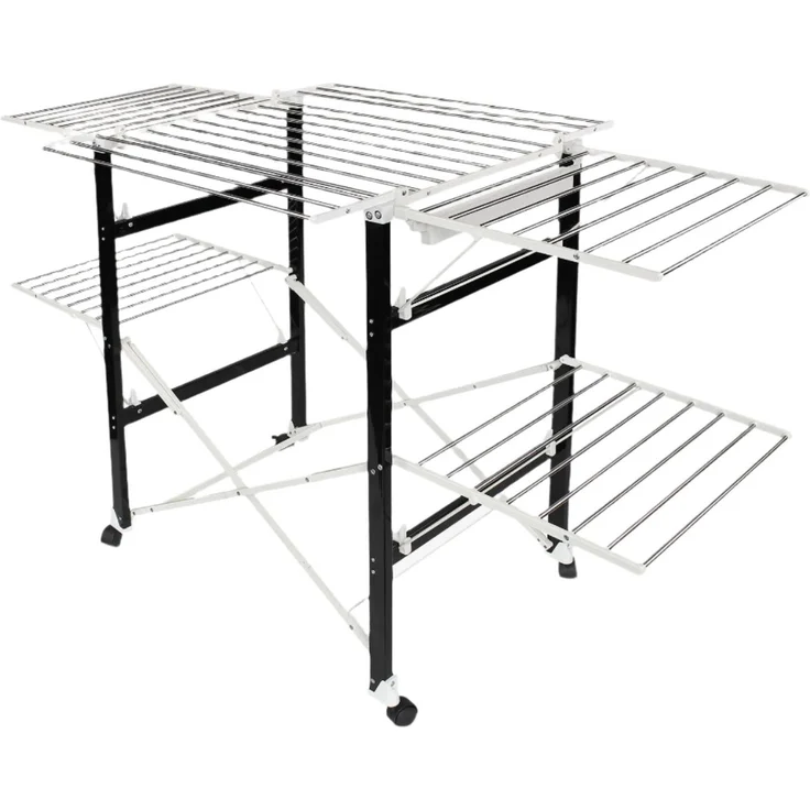 Todeco - Klappbarer Kleiderbügel, Klappbarer Wäscheständer - Material: Edelstahl - Größe der großen klappbaren Seitengitter: 49,0 x 43,2 cm (x 4 Teile) - 174 x 105 x 84 cm, Schwarz/Weiß – Bild 1