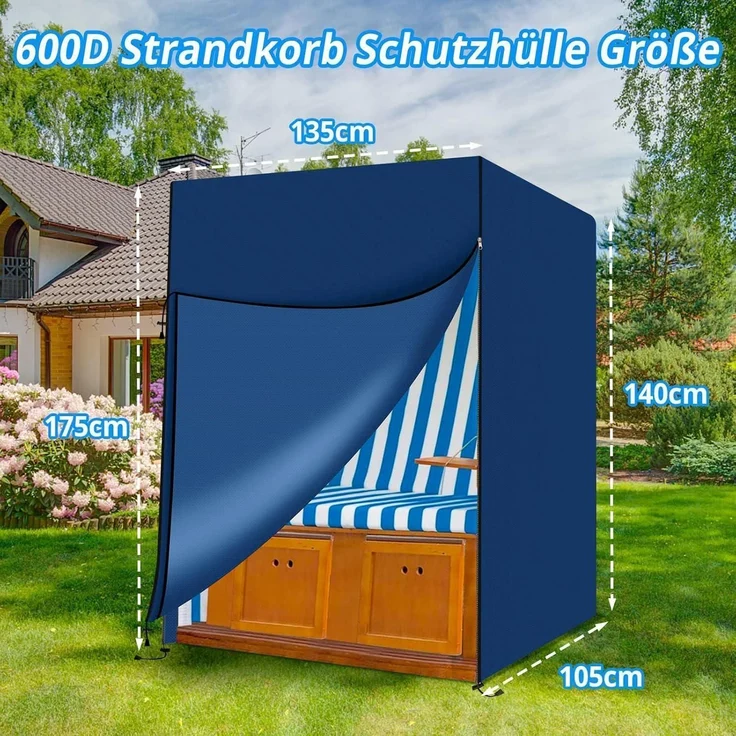 Strandkorbhülle 600D Wasserdicht Blau 600D Oxford-135x105x175 140cm – Bild 2