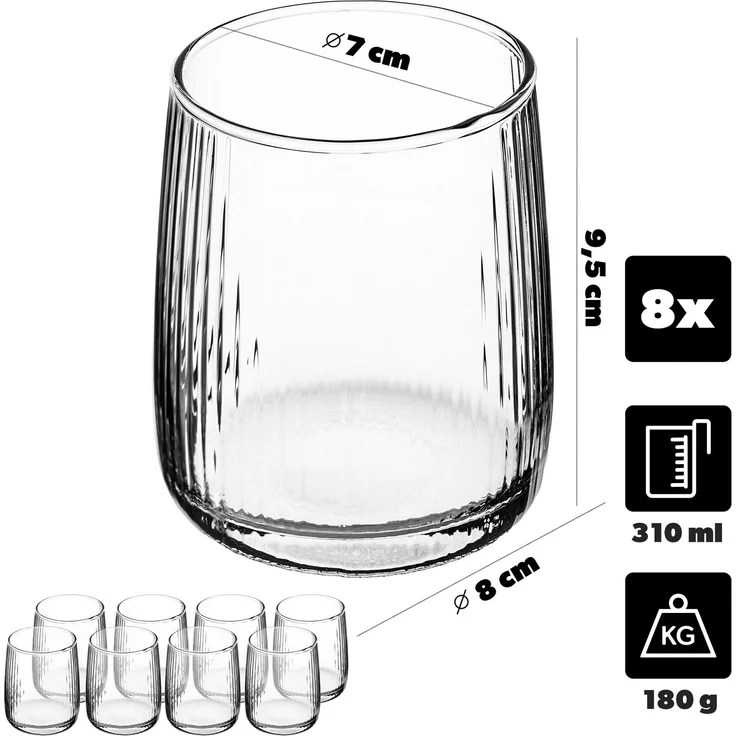 KADAX Wassergläser, Set von 8, Trinkgläser, Saftgläser aus Glas, robuste Gläser für Wasser, Saft, Garten, Party, Drink, Bier, Universalgläser, Cocktailgläser, Getränkegläser – Bild 5