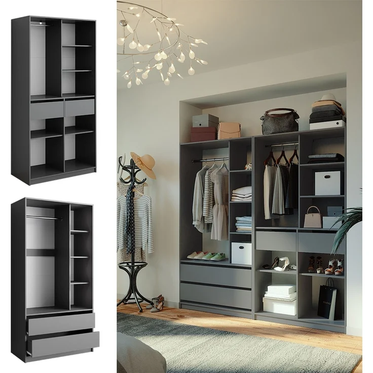 Kleiderschrank Elmo Anthrazit 200 x 200 cm 2er Set Vicco – Bild 2