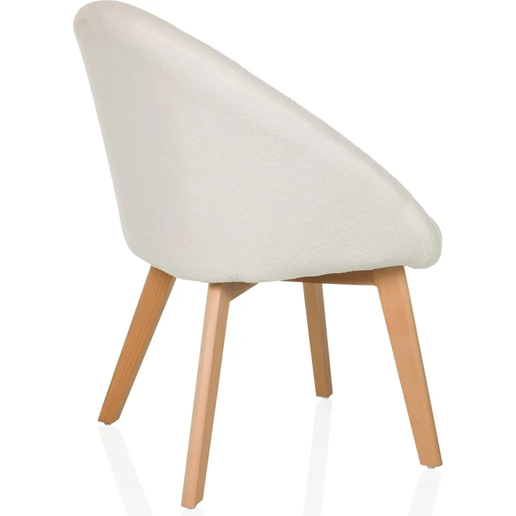 hjh LIVING Esszimmerstuhl aus weichem Bouclé-Stoff Scandi TED Polsterstuhl Sessel mit Holzbeinen, bequem gespolstert, Weiß – Bild 7