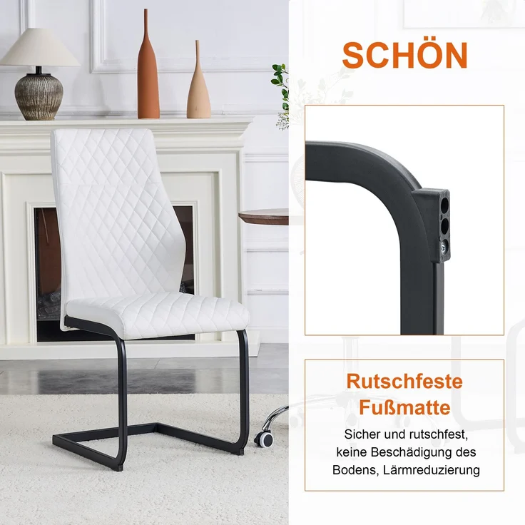 Esstischgruppe H 72 x T 60 x B 60 cm mit MDF-Tischplatte, weißen PU-Leder-Stühlen und schwarzem Metallgestell, mit 2 Stühlen – Bild 7