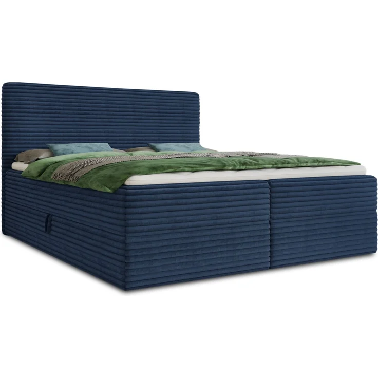 Boxspringbett Mollo mit 2 Bettkästen, Doppelbett mit Bonell-Matratze und Topper, Polsterbett in weichem Cordstoff, Bett, Bettgestell für Schlafzimmer (Blau (Tilia 77), 180 x 200 cm) – Bild 2