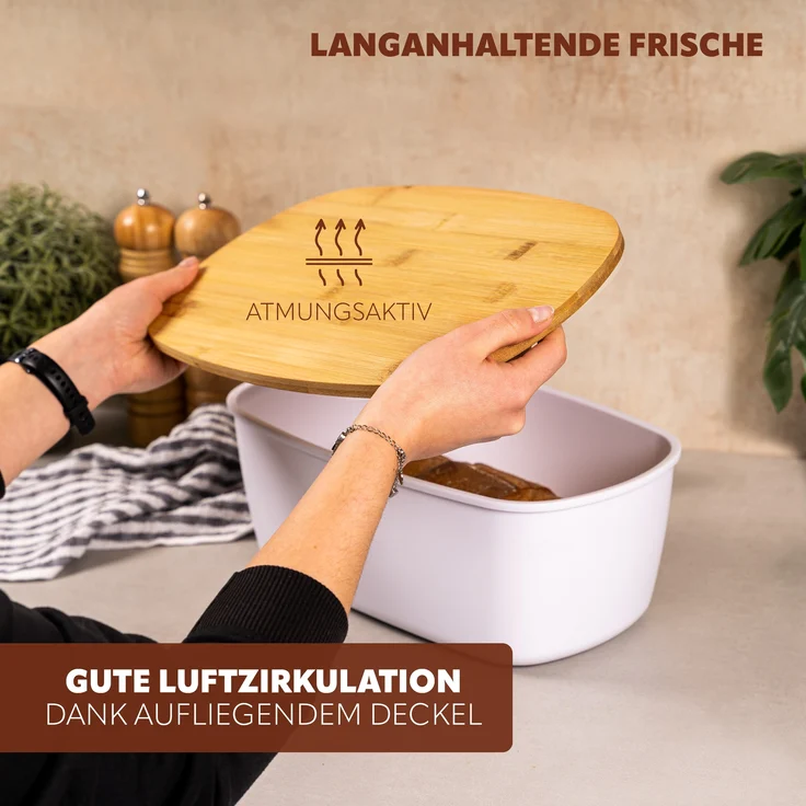 2tlg. Brotaufbewahrungs-Set - Brotkasten und Brotkorb (Kunststoff/Metall, weiß) – Bild 5