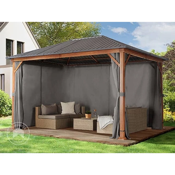 Gartenpavillon 3x4 m Holzoptik, Stahldach Hardtop 4 Seitenteile in grau – Bild 2
