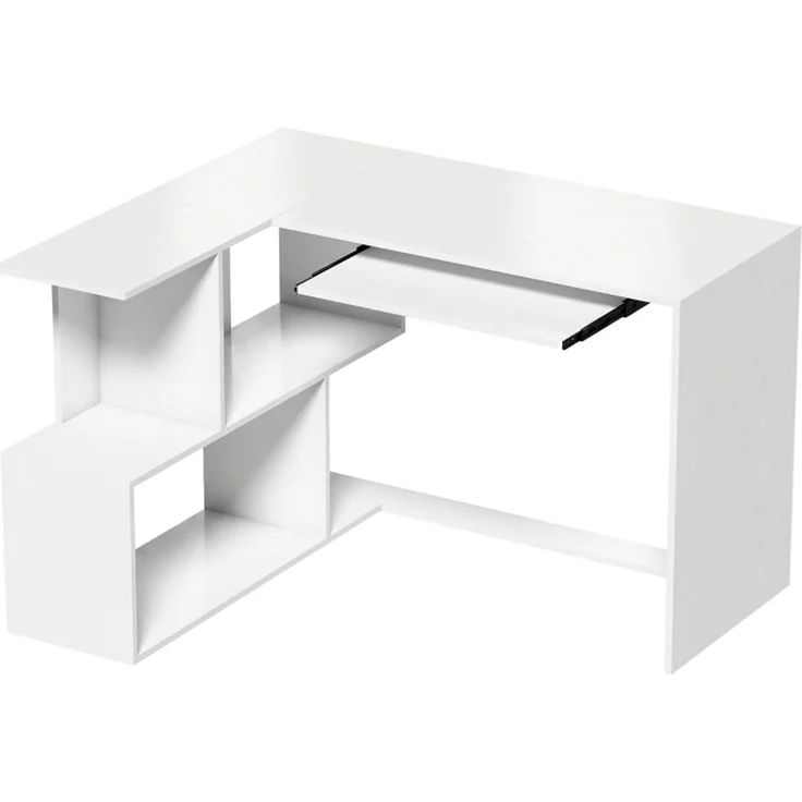 Eckschreibtisch mit Tastaturauszug und 4 Ablagefächern, 120x100x76 cm, Weiß – Bild 5
