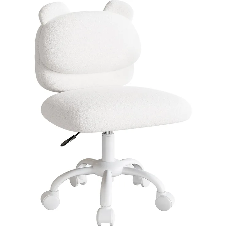 Marsail Schminktisch Stuhl, Schreibtischstuhl aus Teddyfleece, Weiß | Armlehnenlos, Bären-Rückenlehne, breitere Sitzfläche, leichtgängige Rollen, höhenverstellbar, für Schlaf & Arbeitszimmer