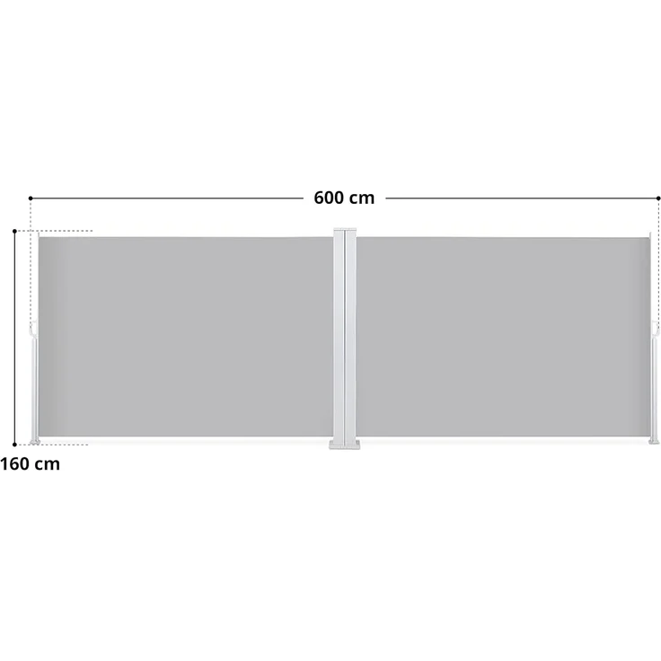 SVITA Doppelseitenmarkise ausziehbar freistehend Sichtschutz 600x160 cm Hellgrau – Bild 9