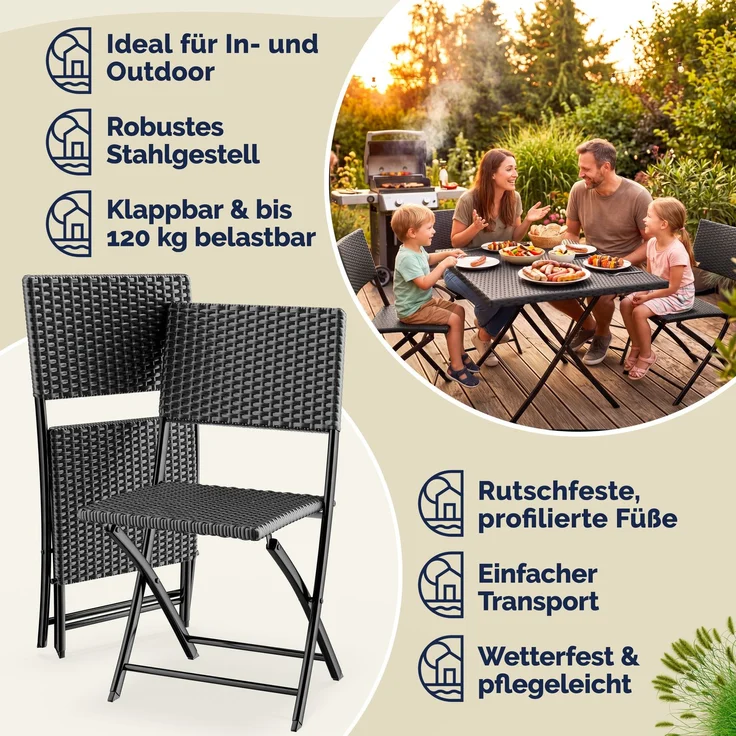 CASARIA® Polyrattan Klappstuhl 4er Set Anthrazit leicht – Bild 9
