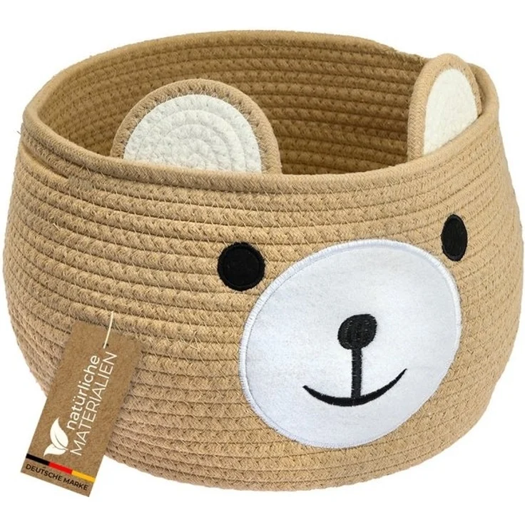HMF Aufbewahrungskorb Aufbewahrungskorb mit versteckten Griffen, Korb für Kinderzimmer aus Baumwolle, Bär, Honig – Bild 4