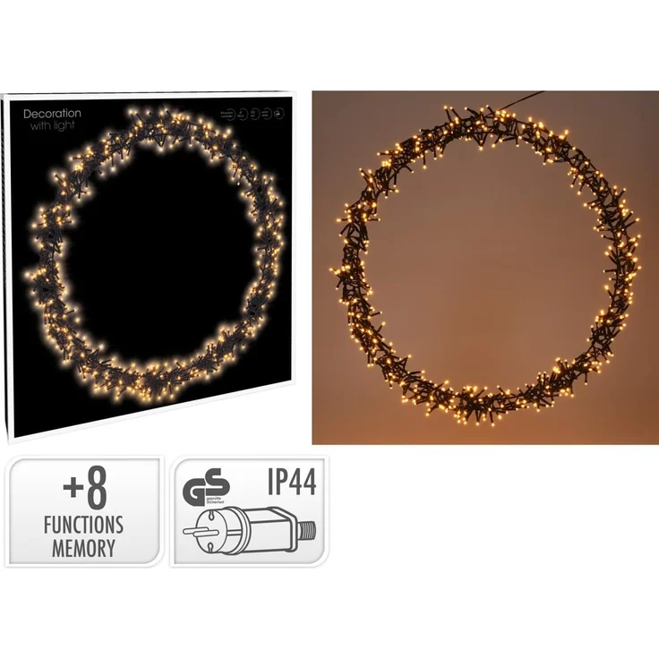 Mojawo Lichtervorhang Türkranz 400 LED Tischdekoration LED Kranz Ø48cm IP44 Außenbeleuchtung – Bild 3