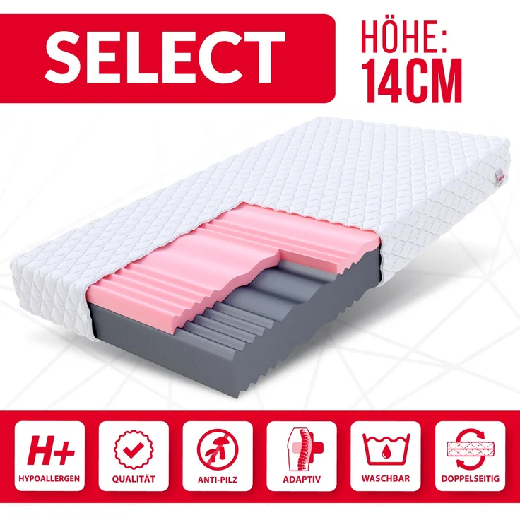Matratze 180x200 Kaltschaum SELECT Visco Schaum Polyurethanschaum H3/H4 14 cm JERSEY – Bild 2