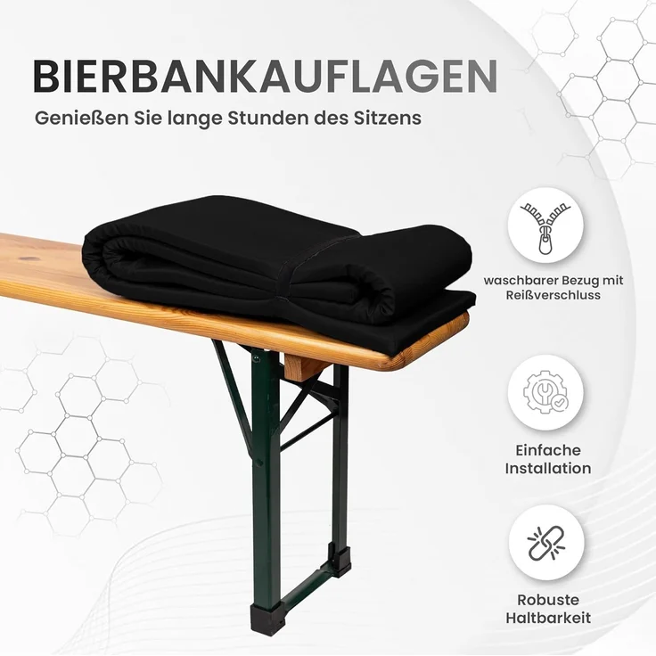 TexDeko Bankauflage Bierbankauflage (Einzeln) für Bierzeltgarnitur zum selber aufziehen, (1 St), 220x25x2cm/4cm, Top Qualität – Bild 8