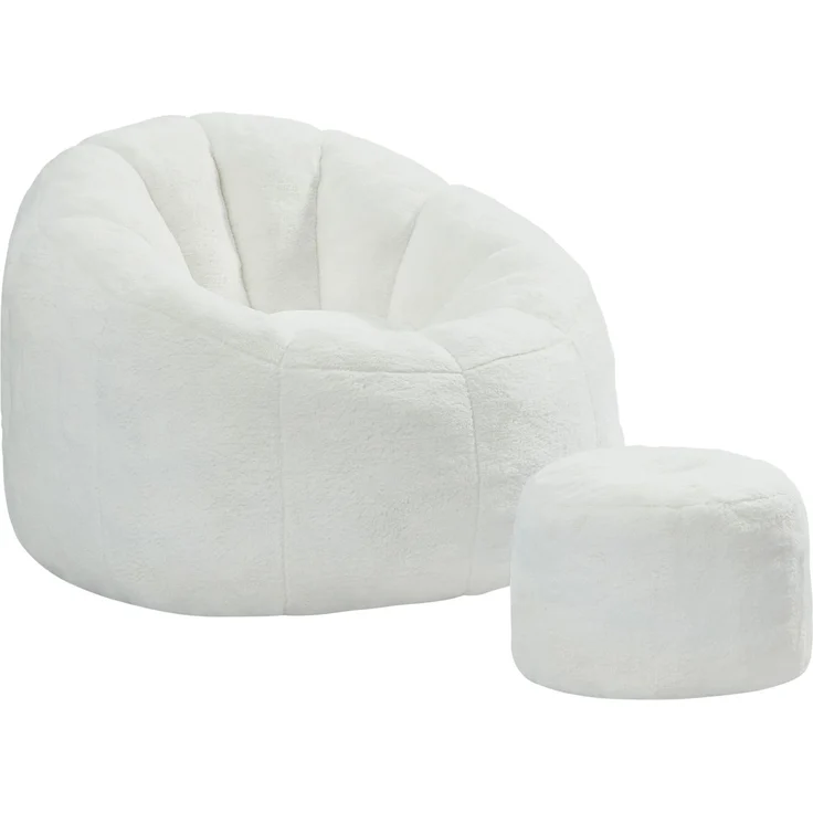 DESVIAE Sitzsack Blütenform Offwhite aus Polyester-Kaninchenfell-Imitat – 105x70x105 cm – Fußhocker – Bild 7