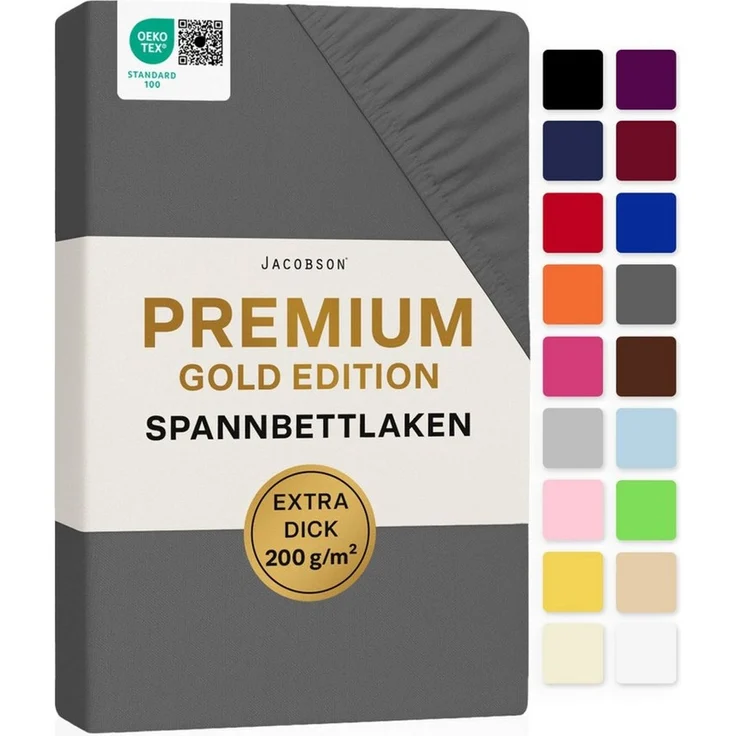 Jacobson Spannbettlaken PREMIUM 200 g/m² Jersey aus 97% Baumwolle & 3% Elasthan, Extra dichtes Bettlaken mit maximalem Halt – Bild 1