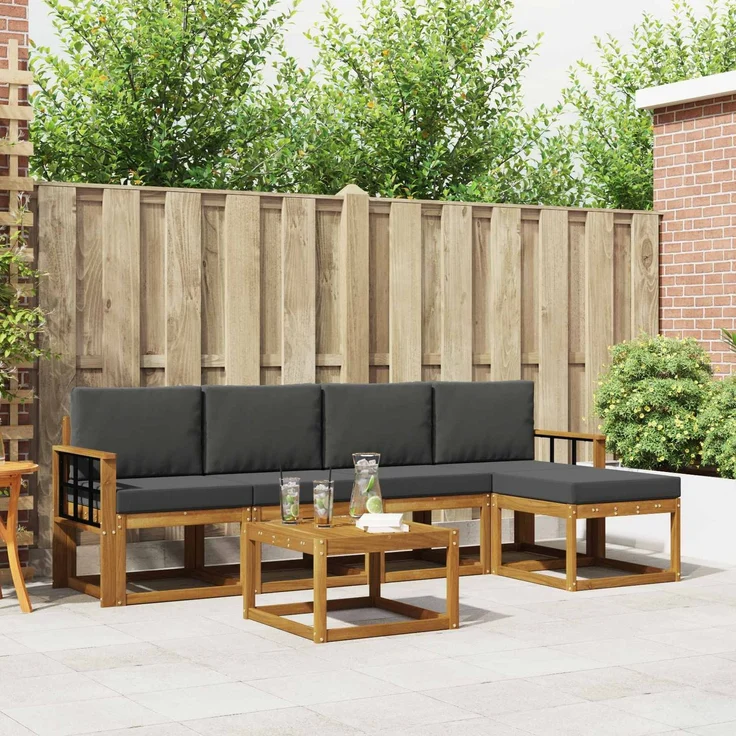 vidaXL Outdoor-Sofagarnitur 6 stk. 5-Sitzer Natur und Anthrazit 3366300 – Bild 1