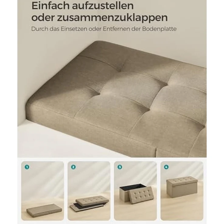 Songmics Sitzbank mit Stauraum, klappbare Sitztruhe, Aufbewahrungsbox, 38 x 76 x 38 cm, Deckel klappbar, bis 300 kg belastbar, für Flur, Wohnzimmer, Schlafzimmer, Kamelbraun LSF046K01 – Bild 6