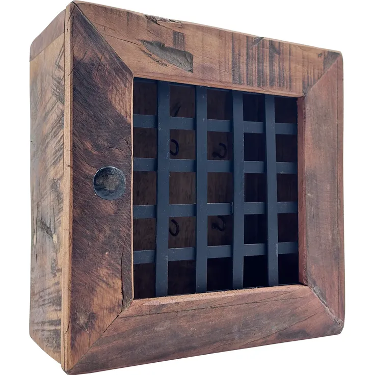 Rustikaler Schlüsselkasten Sumatra aus Altholz 29x29x14 cm mit Haken & Gittertür stilvoll dekorativ perfekt für deinen Flur – Woodkings
