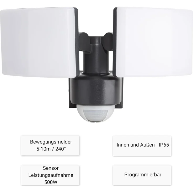 SEBSON Außen-Wandleuchte LED Außenwandleuchte mit Bewegungsmelder 10m/240° IP65 40W kaltweiß, Kaltweiß, IR Sensor, programmierbar, schwenkbar, Wand- und Eckmontage möglich – Bild 2