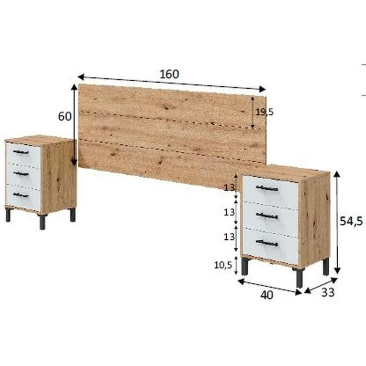 Schlafzimmer-Set >ENZO< (6-teilig) Nodi Eiche / Artik Weiß, Bett, Nachtkonsolen, Kommode, Schrank – Bild 8