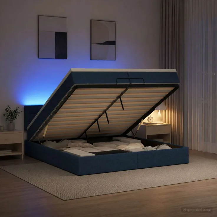 vidaXL Ottoman-Bett mit Matratze und LED Blau 200 x 200 cm Stoff 3456856